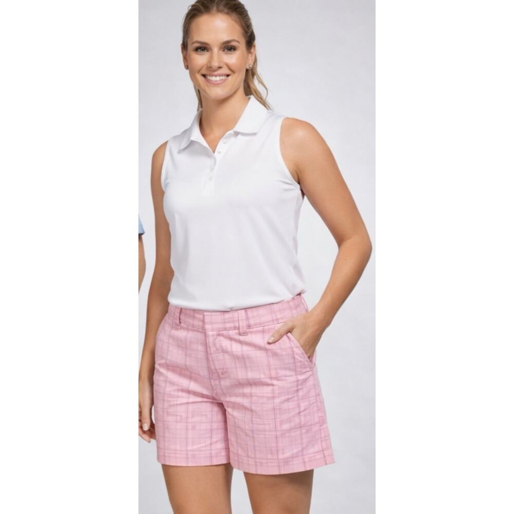 IZOD Golf Shorts Pink Plaid Stretch Womens Size 16 Casual Summer Preppy
